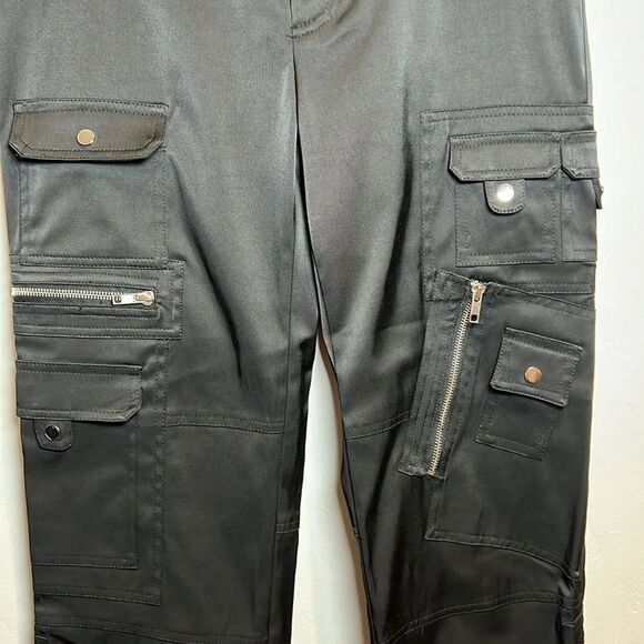 Cache Pants Black Sexy Satin Cargo Crop Zipper Size 4 NWT Deadstock - Picture 3 of 16